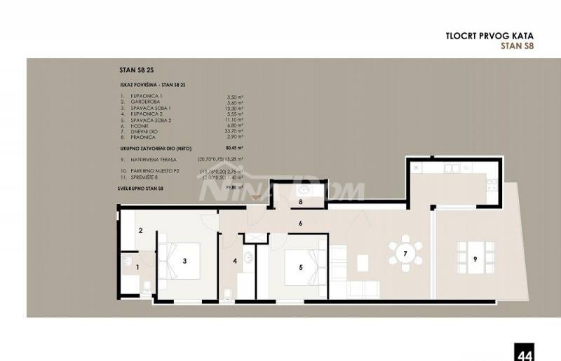 Apartmán v prvním patře, dvě ložnice, v blízkosti moře a pláže S8 - 3