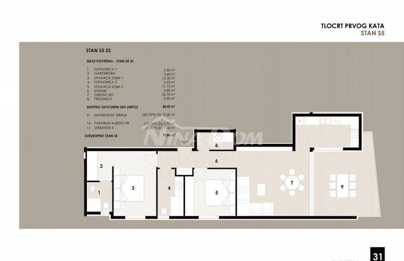Apartmán v prvním patře, dvě ložnice, v blízkosti moře a pláže S5 - 3