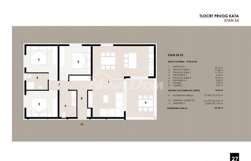 Apartmán v prvním patře, tři ložnice, v blízkosti moře a pláže S4 - 3