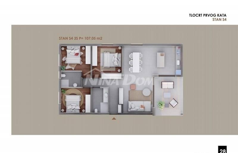 Apartmán v prvním patře, tři ložnice, v blízkosti moře a pláže S4 - 4