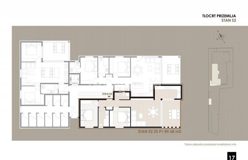 Přízemní apartmán se zahradou, v blízkosti moře a pláže S2 - 3